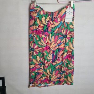 Farm Rio Anthropologie Maxi Skirt Womens Lg Tropical Floral Print Ruched Waist